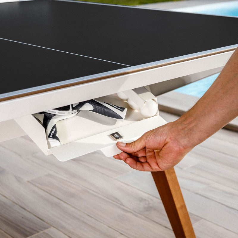 Cornilleau Origin White - Convertible outdoor ping pong table - Racket Storage