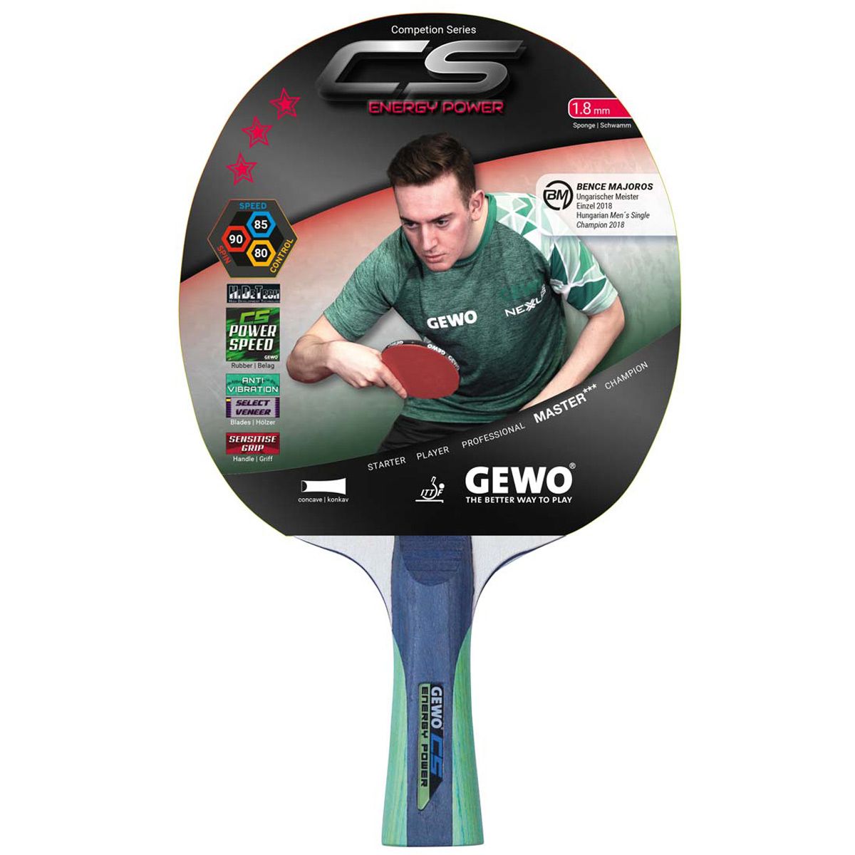 GEWO CS Energy Power Pre-Assembled Table Tennis Racket - Flared