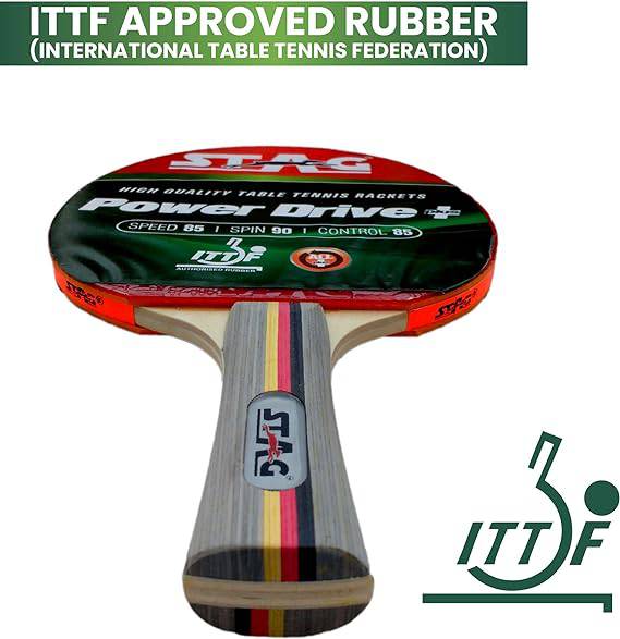 Stag Power Drive Plus - Preassembled Table Tennis Racket - ITTF Approved Rubber