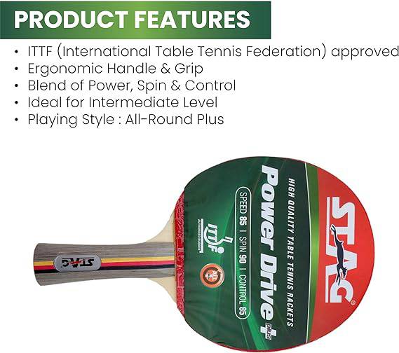 Stag Power Drive Plus - Preassembled Table Tennis Racket