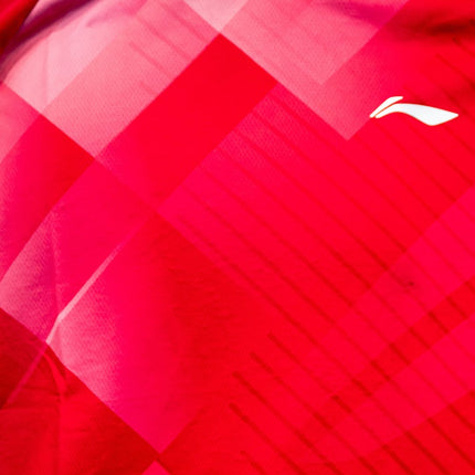 Li-Ning Host Play Red Table Tennis Shirt - Geometric Red Pattern with White Li-Ning Logo