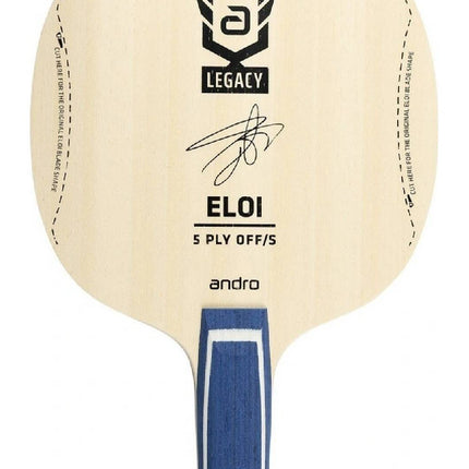 Andro Eloi Legacy OFF/S shakehand blade showing anatomic wood grain and smooth surface for table tennis playing.