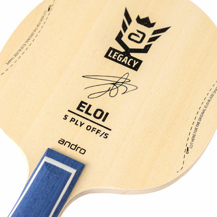 Andro Eloi Legacy OFF/S shakehand blade with wooden handle, designed for table tennis players seeking speed and control.