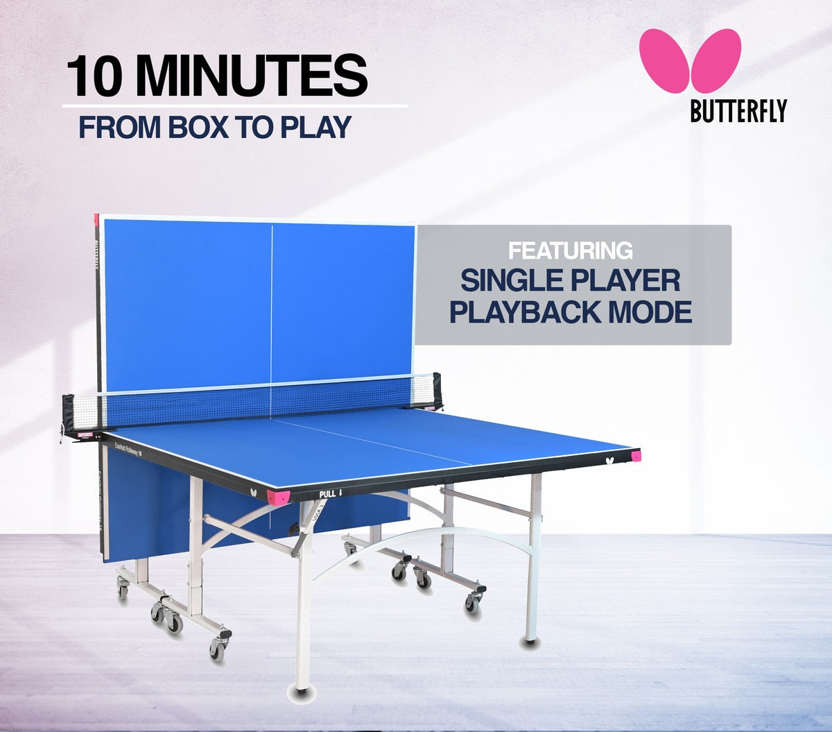 Butterfly Easifold 16 Rollaway - Table Tennis Table - Blue - Playback Mode