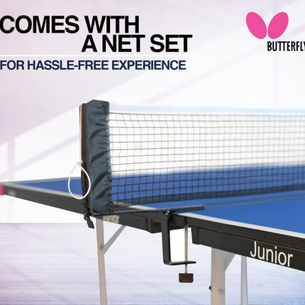 Butterfly Junior Stationary - Table Tennis Table - Blue Top - Net 