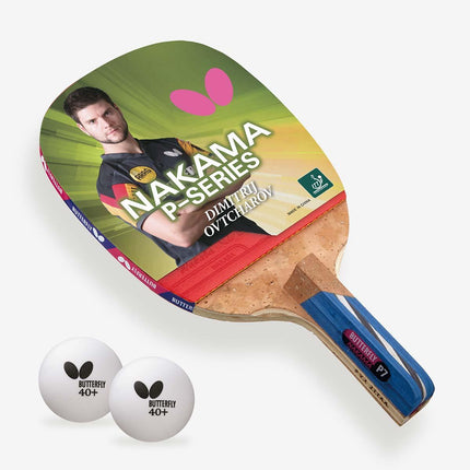 Butterfly Nakama P-7 - Japanese Penhold Table Tennis Racket - W/ 2 Polly 40+ Balls