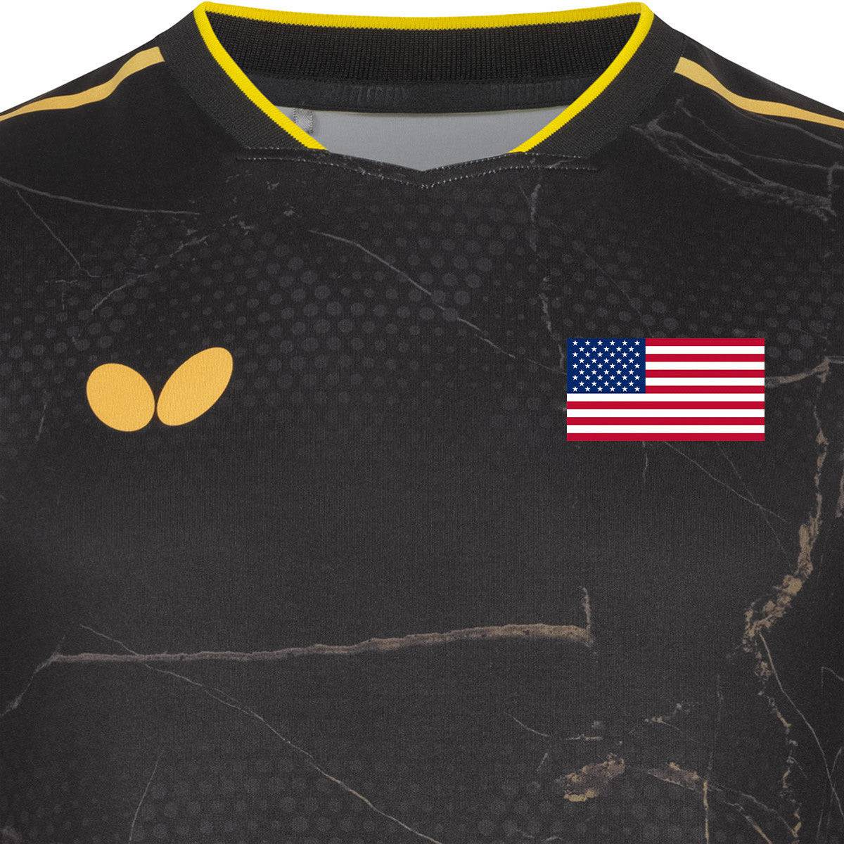 Butterfly USA Team 24 - Table Tennis Shirt - Black-Front-Close-up View