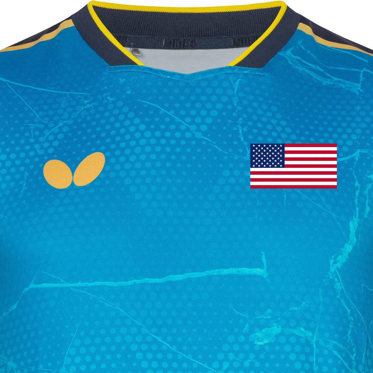 Butterfly USA Team 24 - Table Tennis Shirt - Blue-Front-Close-up View