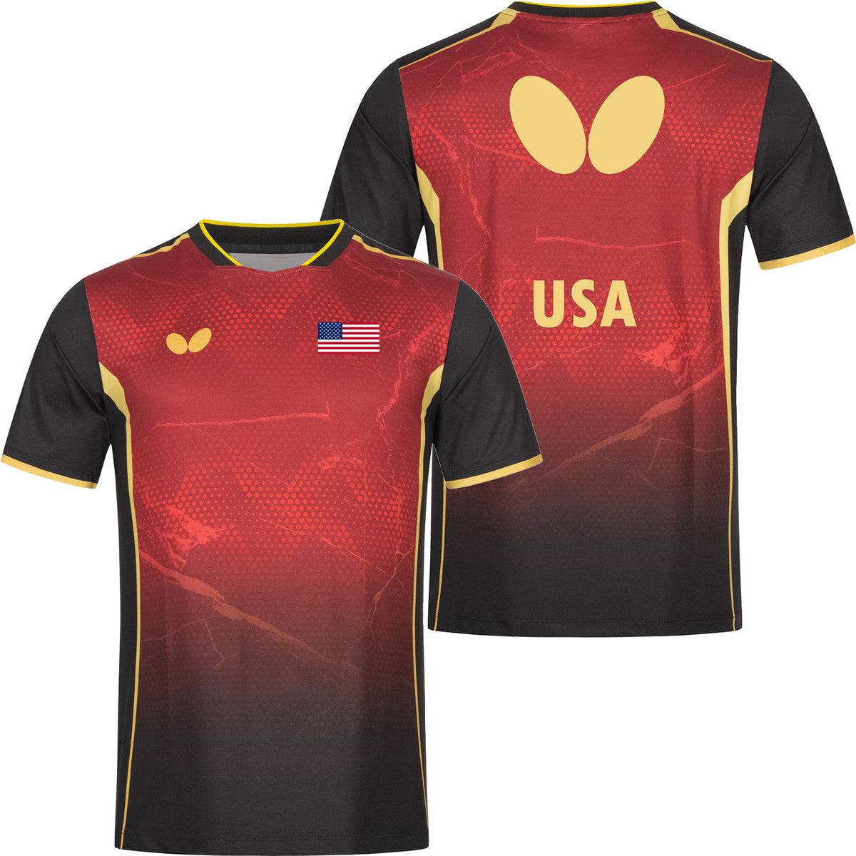 Butterfly USA Team 24 - Table Tennis Shirt - Red-Black-Front & Back View