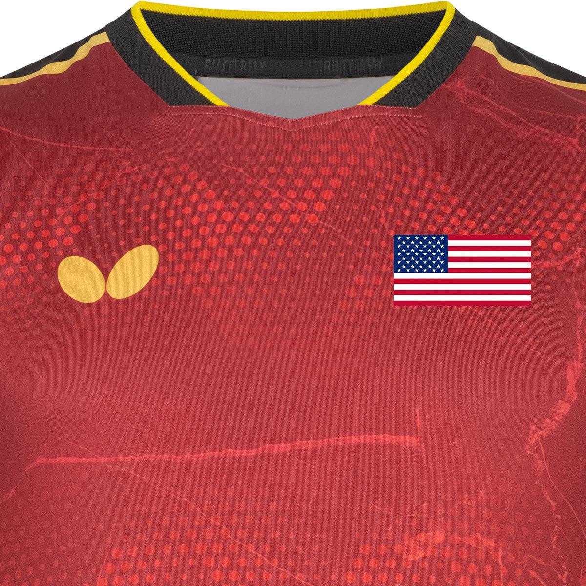 Butterfly USA Team 24 - Table Tennis Shirt - Red-Front-Close-up View