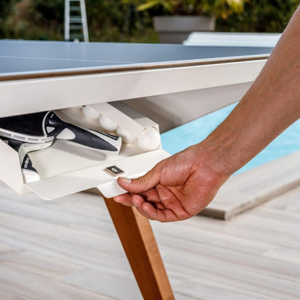 Cornilleau Lifestyle Outdoor Table Tennis Table-White - Racket & Ball Storage