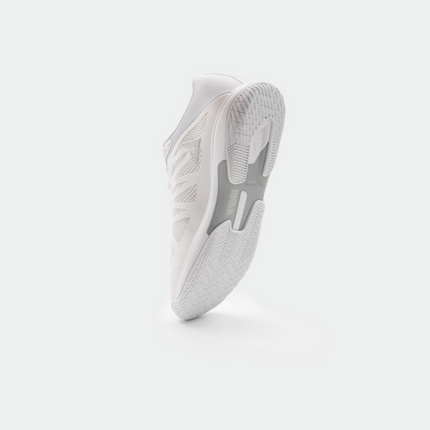 JOOLA SM4Sh table tennis shoe in white and grey, featuring lightweight design and non-slip sole for agile movement on the court