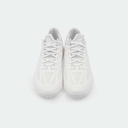 JOOLA SM4Sh table tennis shoe in white and grey, featuring a supportive sole and breathable upper for optimal movement.