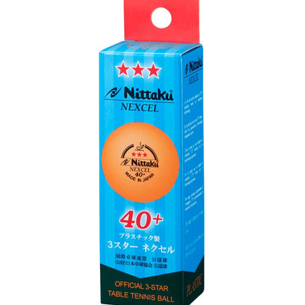 Nittaku Nexcel 3-Star Orange 40+ Three Pack Table Tennis Balls - Packaging