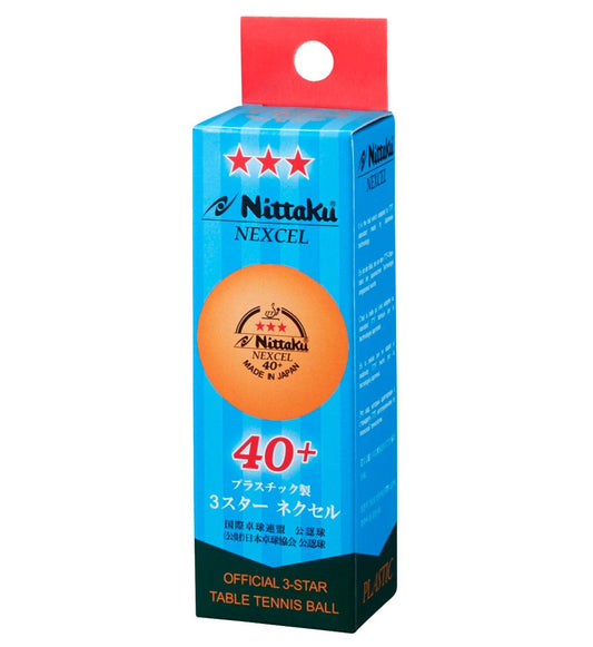 Nittaku Nexcel 3-Star Orange 40+ Three Pack Table Tennis Balls - Packaging