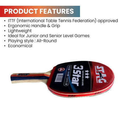 Stag 3 Star Table Tennis Racket - Product Features