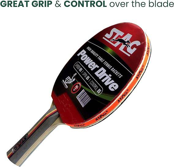 Stag Power Drive Plus - Preassembled Table Tennis Racket - Great Grip and Control