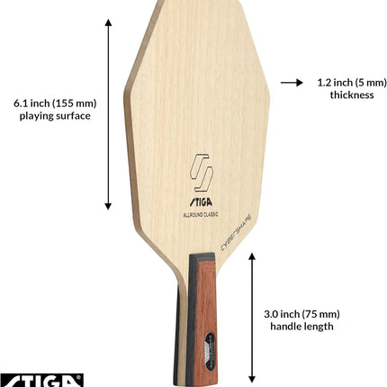 Stiga Allround Classic Cybershape - Chinese Penhold - Dimensions