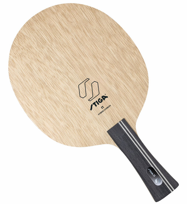 Stiga i1 Hybrid Carbon shakehand table tennis blade with flared handle, designed for high-performance ping pong play.