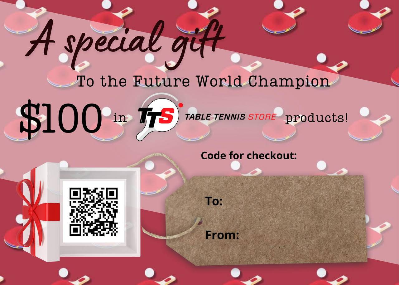 TableTennisStore - Personalized Gift Certificate - Special Gift to the Future World Champion