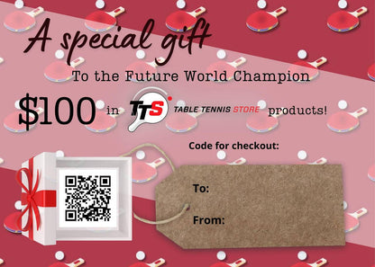 TableTennisStore - Personalized Gift Certificate - Special Gift to the Future World Champion