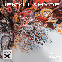 XIOM Jekyll & Hyde X50 offensive inverted table tennis rubber, showing the rubber surface and branding on the paddle.