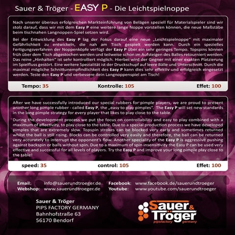 Sauer & Troger Easy P - Long Pimple Table Tennis Rubber