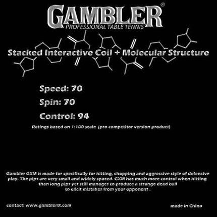Gambler GXM - Soft Medium Long Table Tennis Pips Out - Specifications